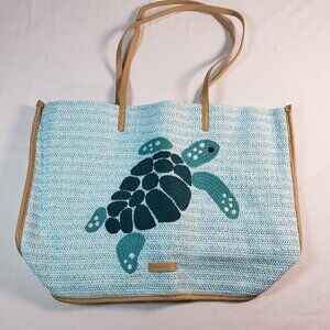 Vera Bradley: Sea Turtle Straw Tote Large Blue Beach